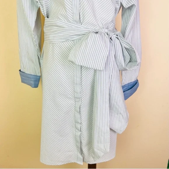 New! FRAME Striped Belted Wrap Shirt Dress - Picture 5 of 9